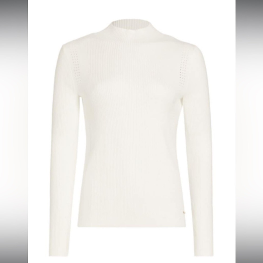 Elie Tahari Sky White Ribbed Heavy Knit Sweater